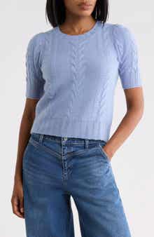 Cable Puff Sleeve Cashmere Sweater