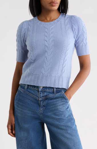 Cable Puff Sleeve Cashmere Sweater