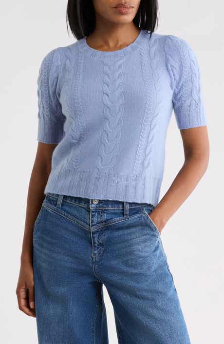 Cable Puff Sleeve Cashmere Sweater