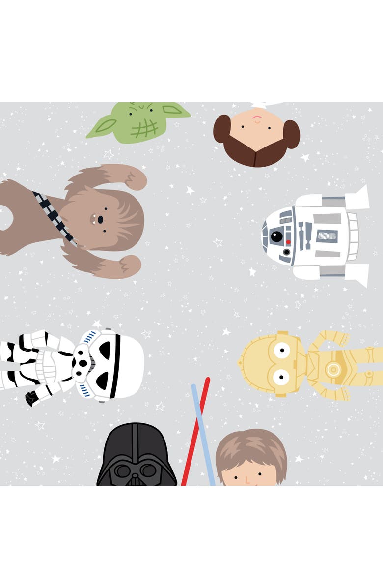 Lambs & Ivy Star Wars Galaxy Cotton Fitted Crib Sheet - Yoda/Darth Vader/R2D2, Alternate, color, Gray