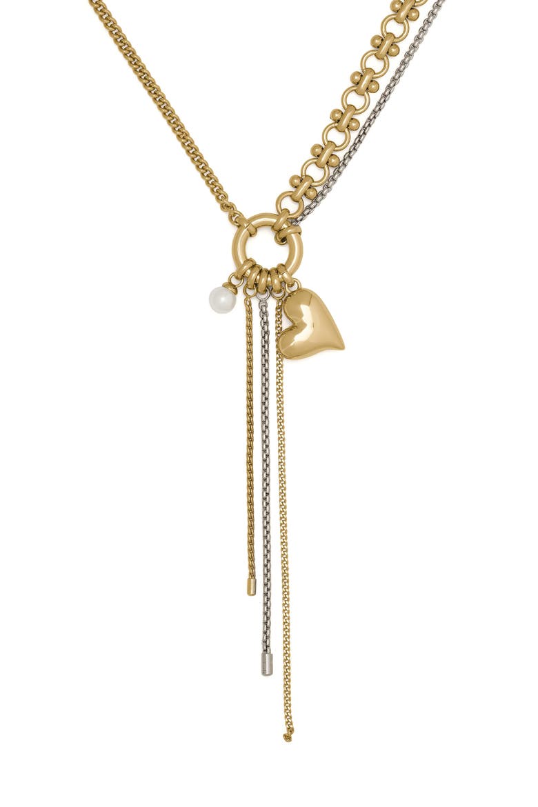 chain reaction asymmetric necklace, Alternate, color, CREAM/ MIXED METAL