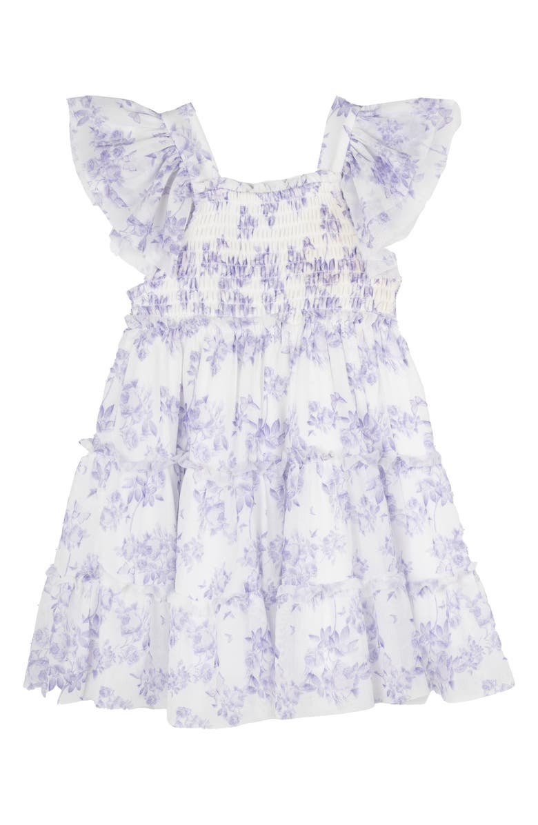 Rare Editions Lilac Toile Power Mesh Tiered Dress, Main, color, Lilac