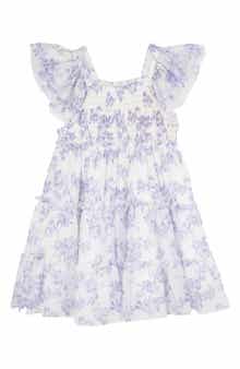 Rare Editions Lilac Toile Power Mesh Tiered Dress