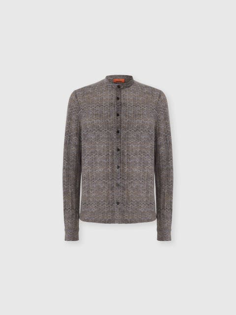 Cashmere And Viscose Shirt With Band Collar