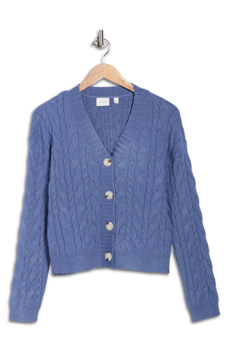 CYRUS Cable Knit Crop Cardigan, Alternate, color, New Jeans Heather