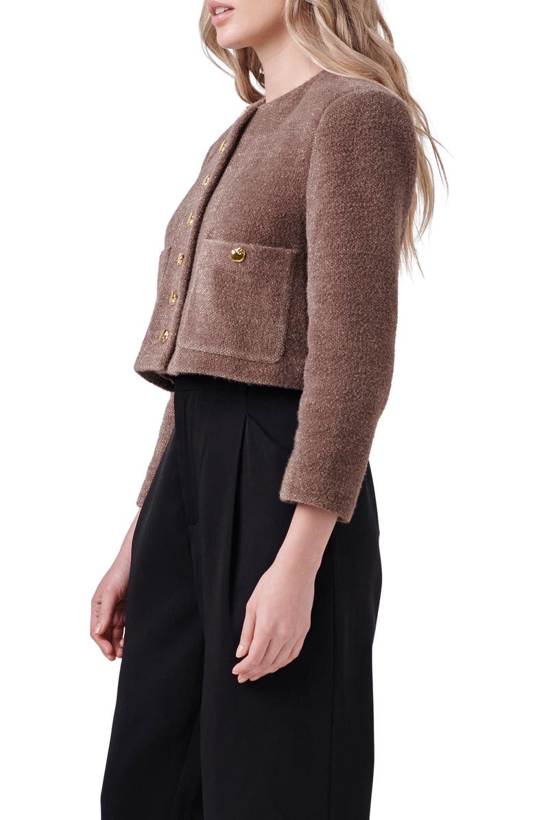 English Factory Crop Knit Jacket, Alternate, color, Brown