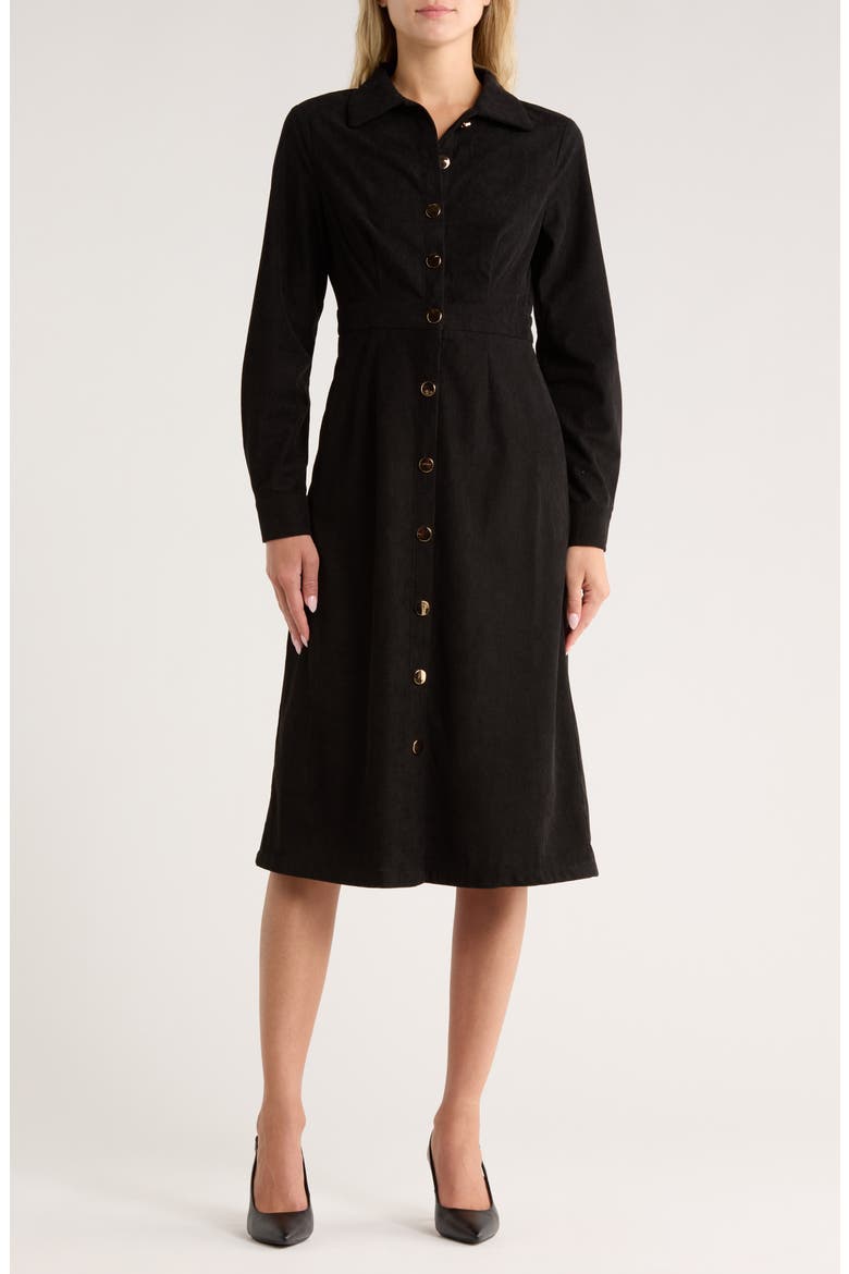 Dion Long Sleeve Shirtdress, Main, color, BLACK