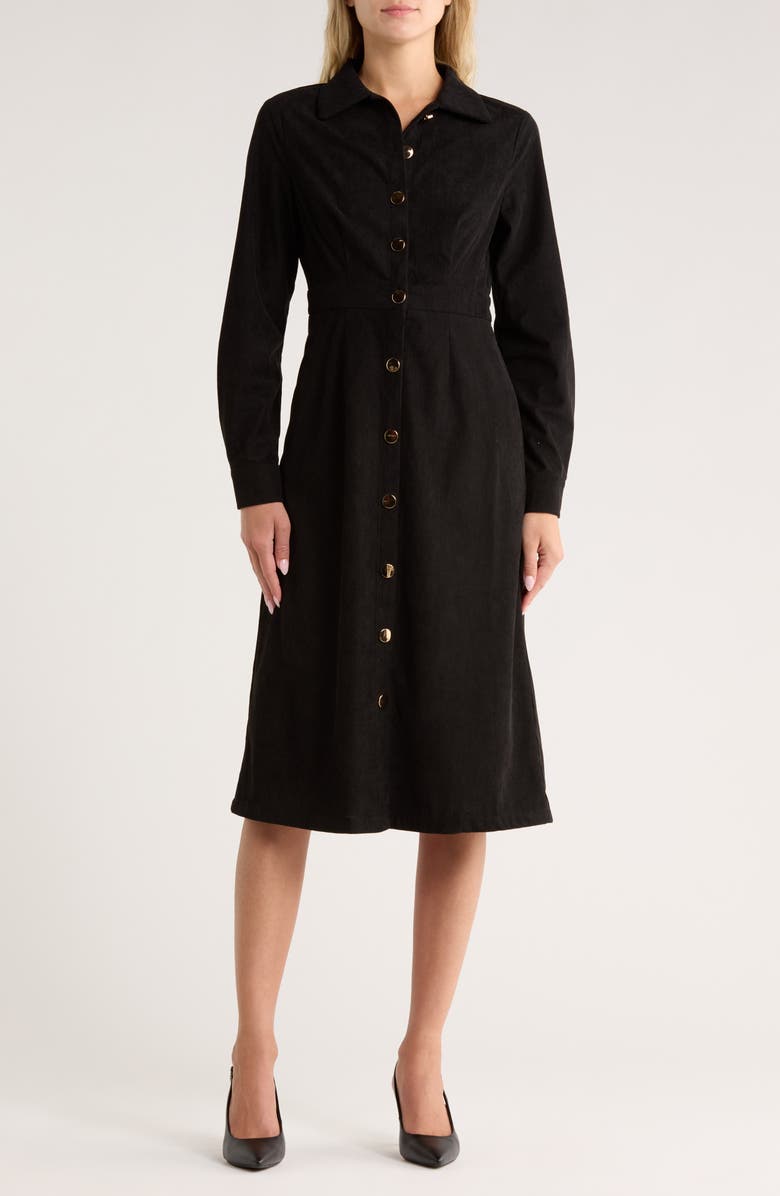 AREA STARS Dion Long Sleeve Shirtdress, Main, color, Black