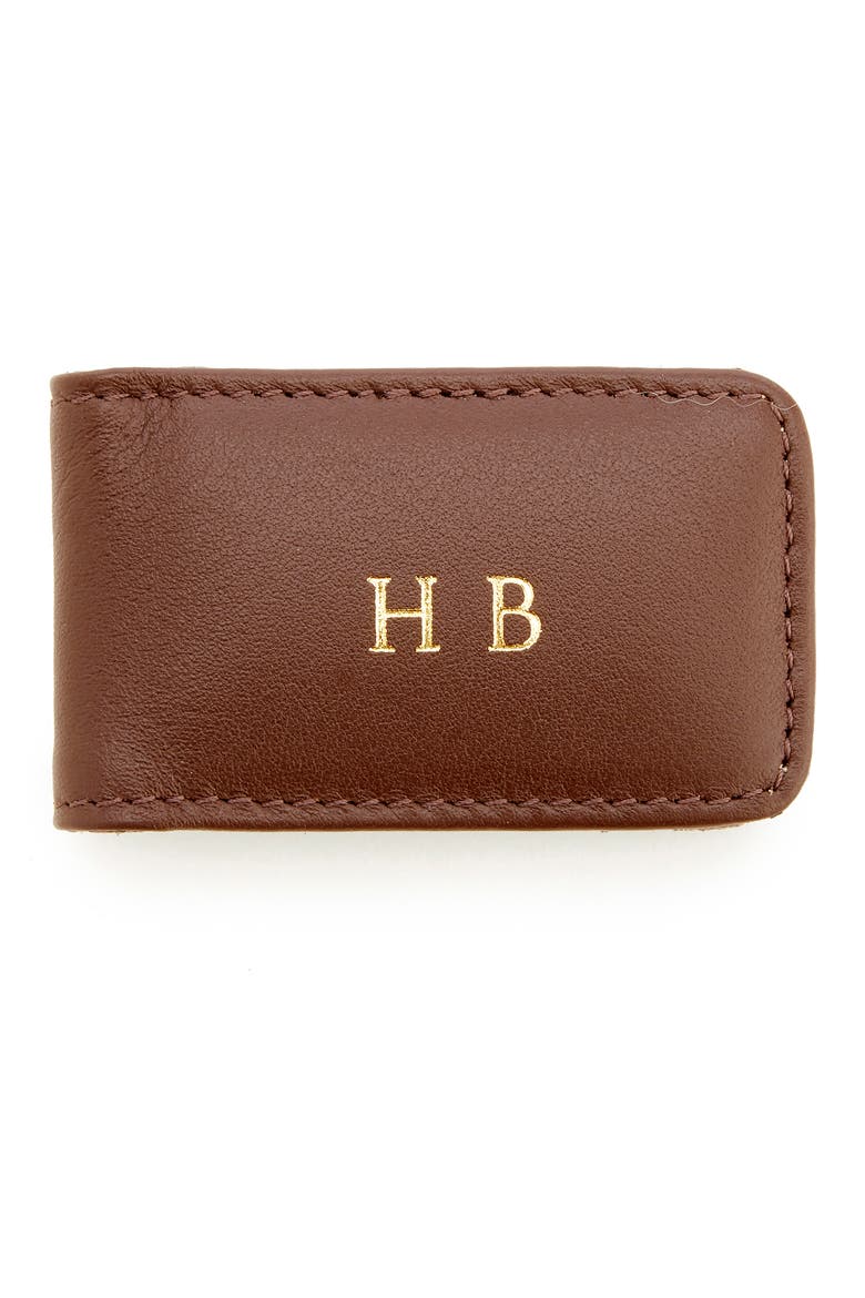 Personalized Money Clip Card Case, Alternate, color, BROWN- SILVER FOIL