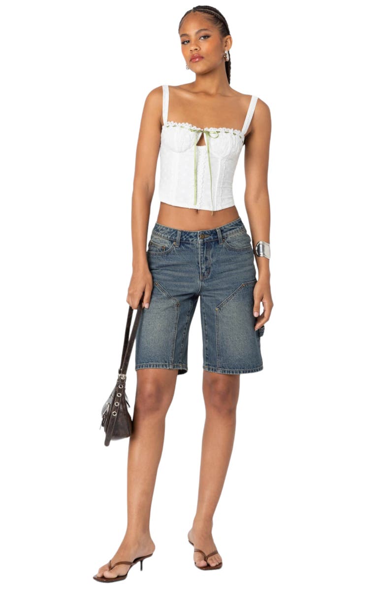 EDIKTED Garden Girl Eyelet Lace Corset Top, Alternate, color, White