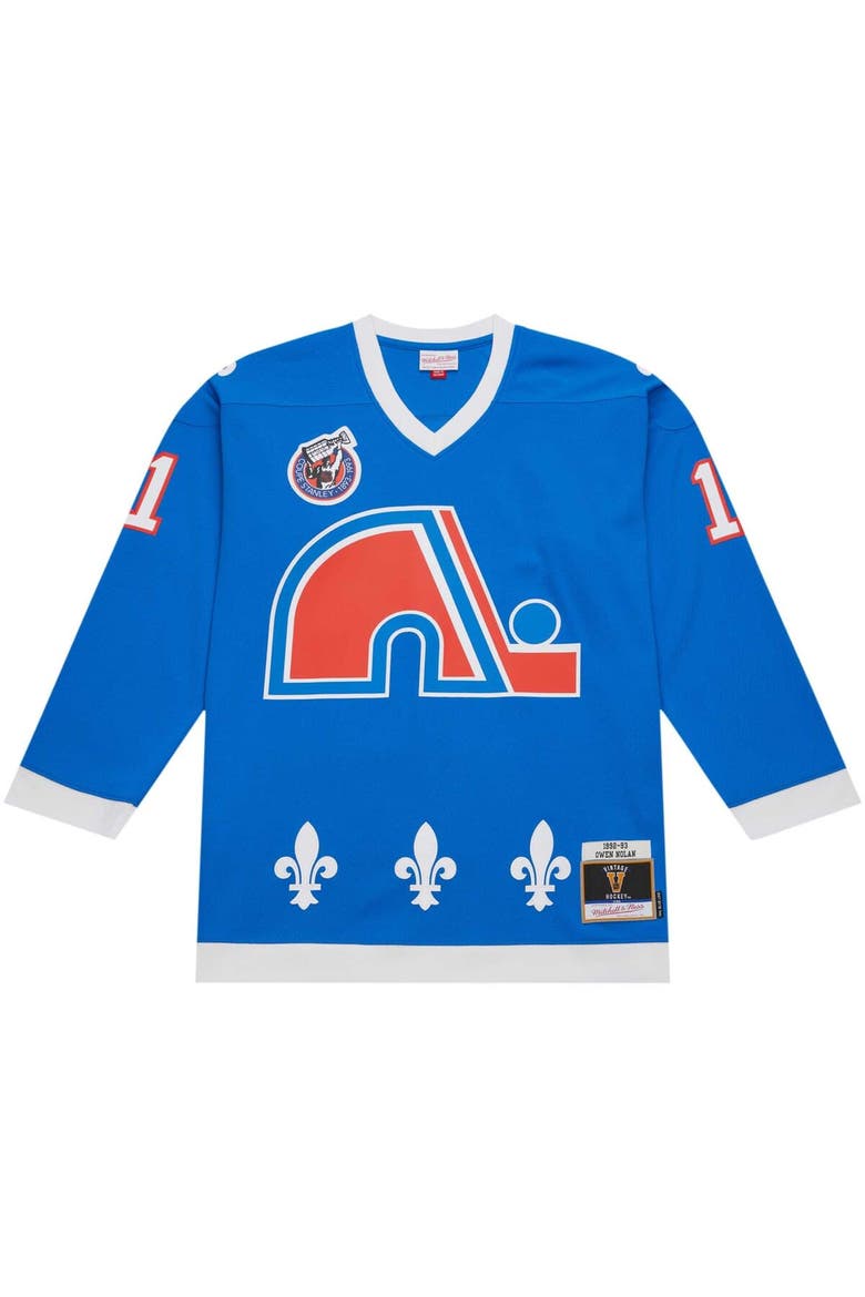 Men's Mitchell & Ness Owen Nolan Blue Quebec Nordiques  1992/93 Blue Line Player Jersey, Alternate, color, Blue