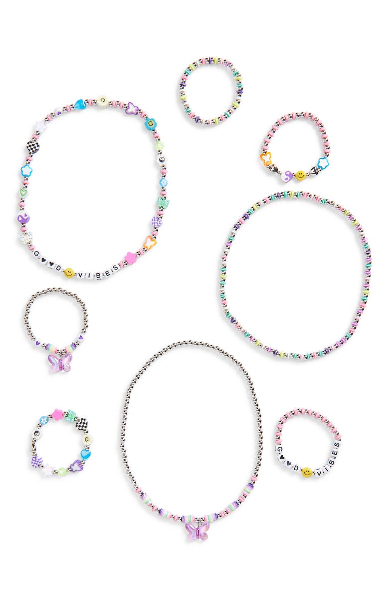 Capelli New York Kids' Assorted 8-Pack Good Vibes Stretch Bracelet & Necklace Set, Main, color, Pink Multi