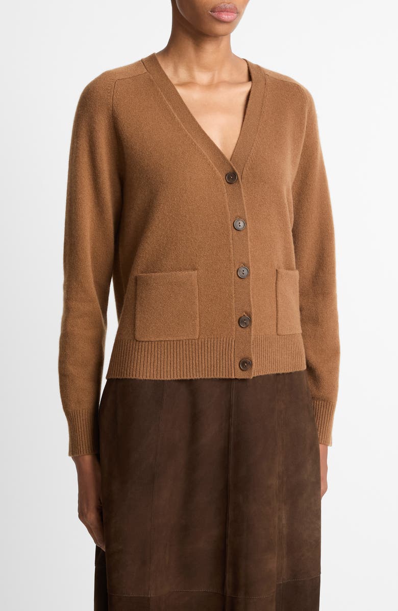 Vince Pocket Wool Blend Cardigan, Alternate, color, Cognac