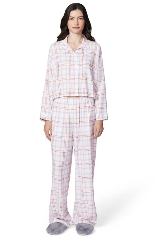 Florence By Mills Plaid Flannel Crop Pajama Shirt In Jet Stream Plaid