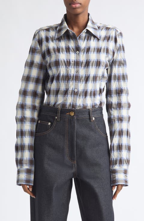 Shirred Button Front Shirt