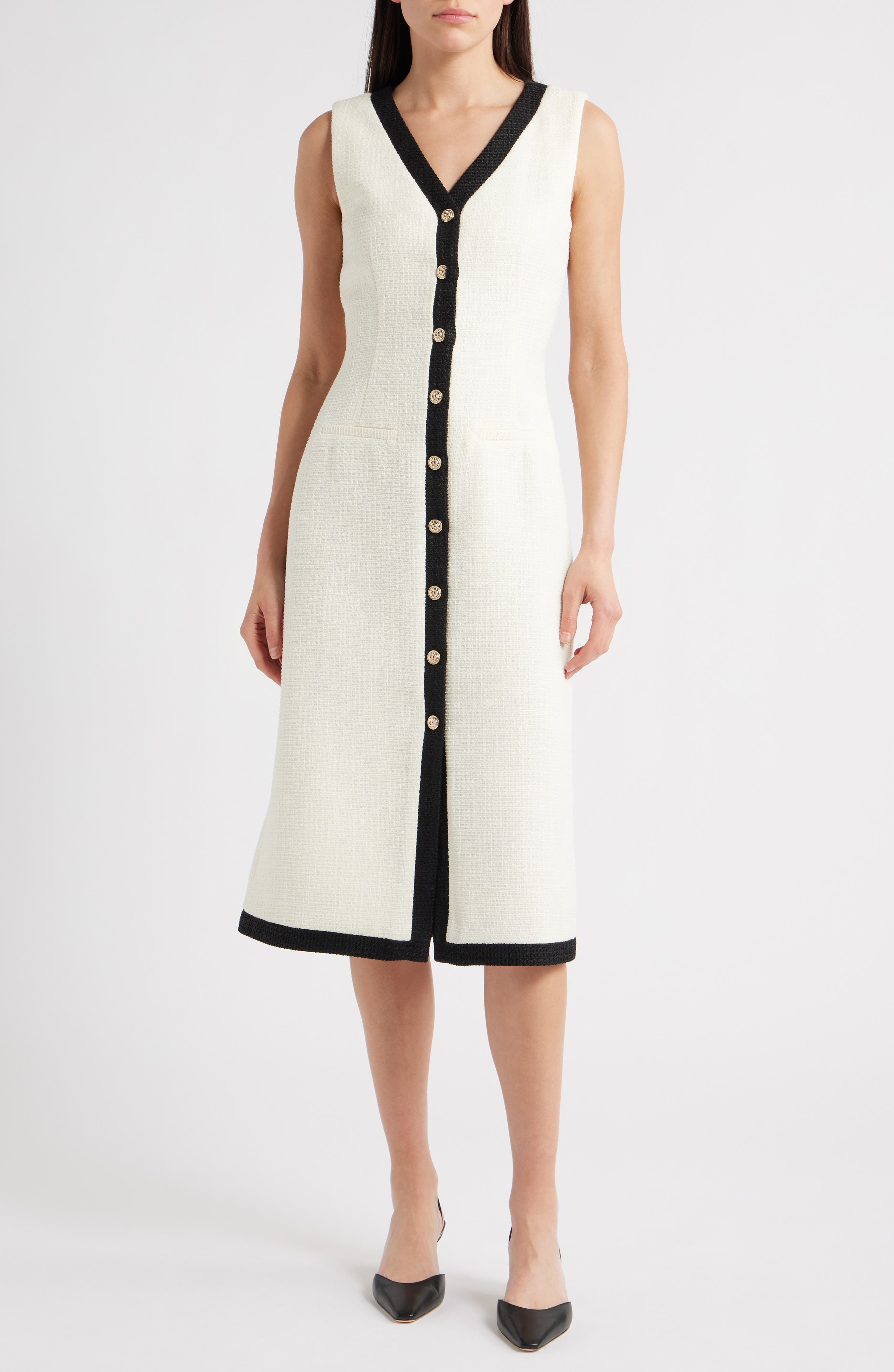 ZOE AND CLAIRE Contrast Trim Sleeveless Tweed Dress