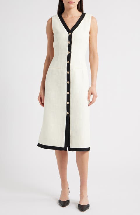 Contrast Trim Sleeveless Tweed Dress