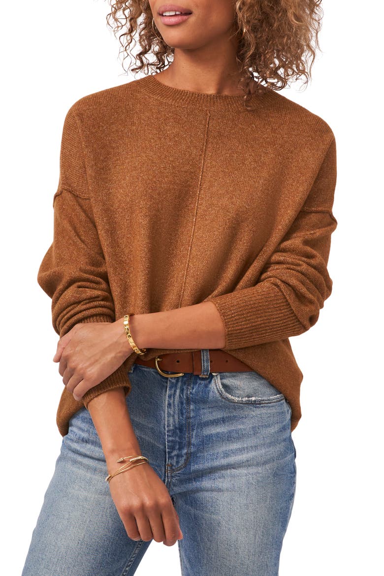 Exposed Seam Crewneck Sweater, Main, color, TOASTED BROWN