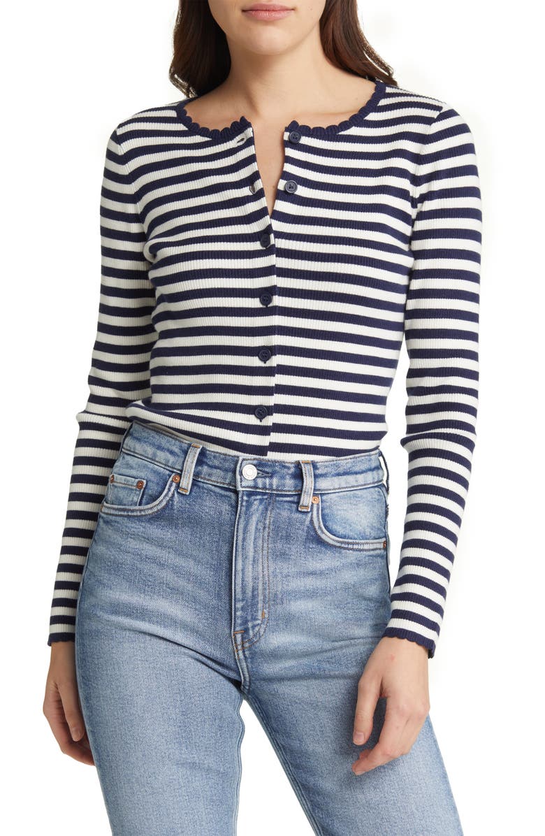 & Other Stories Stripe Wool & Cotton Blend Rib Cardigan, Main, color, 
