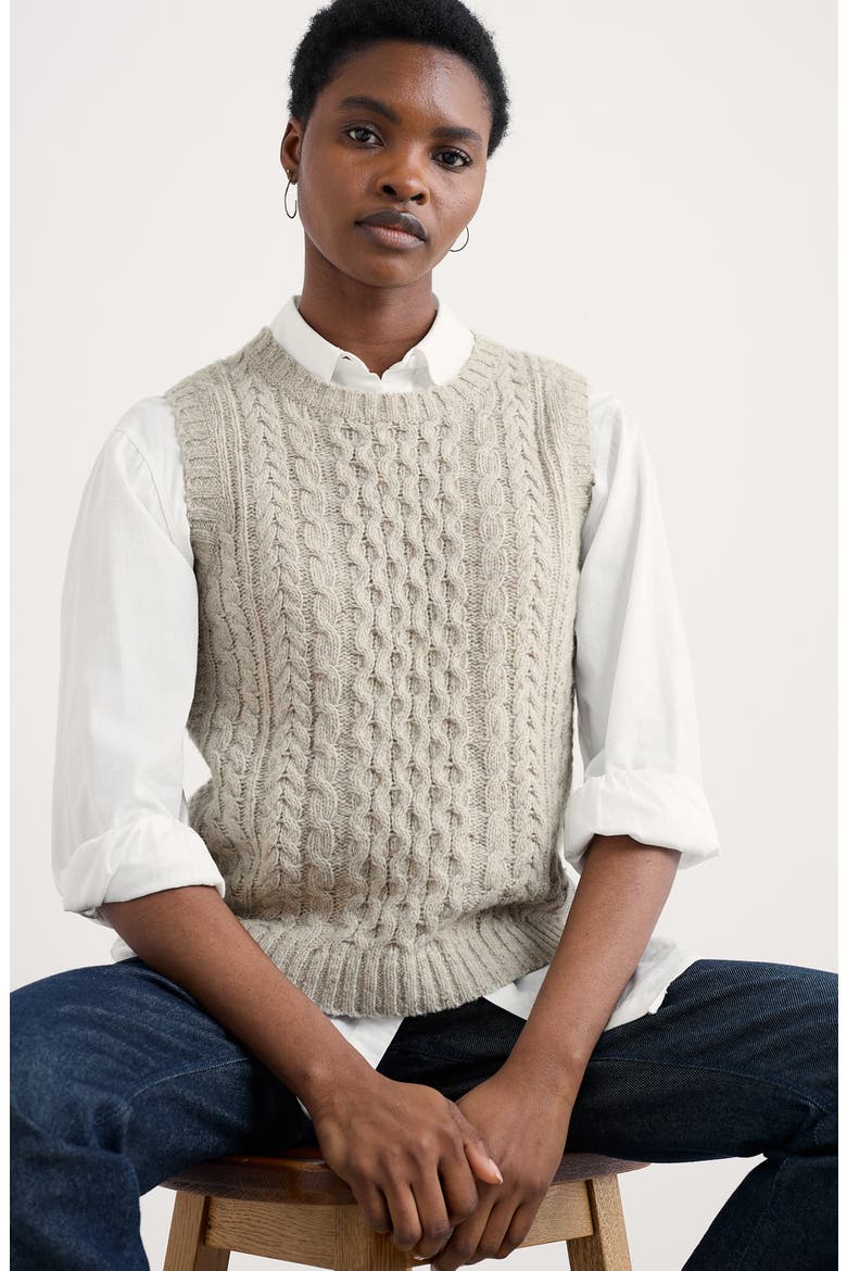 Newlyn Cable Merino Wool Blend Sweater Vest, Alternate, color, KNIT MELANGE ARAN