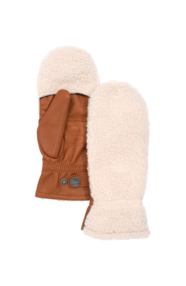 Faherty Fleece Pop Top Mitten, Main, color, Brown