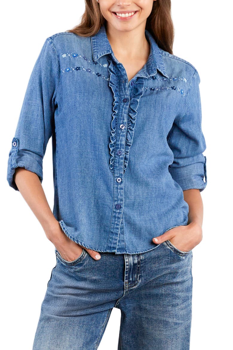 Blue Meadow Chambray Button-Up Shirt, Alternate, color, STRONG BLUE