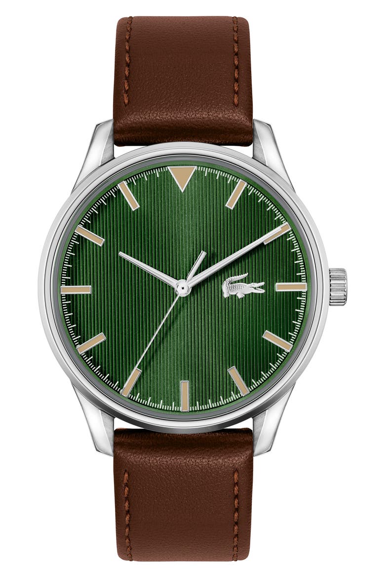 Vienna Leather Strap Watch, 42mm, Main, color, GREEN