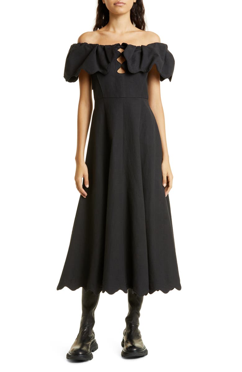 Sea Leona Off the Shoulder Scallop Dress, Main, color,