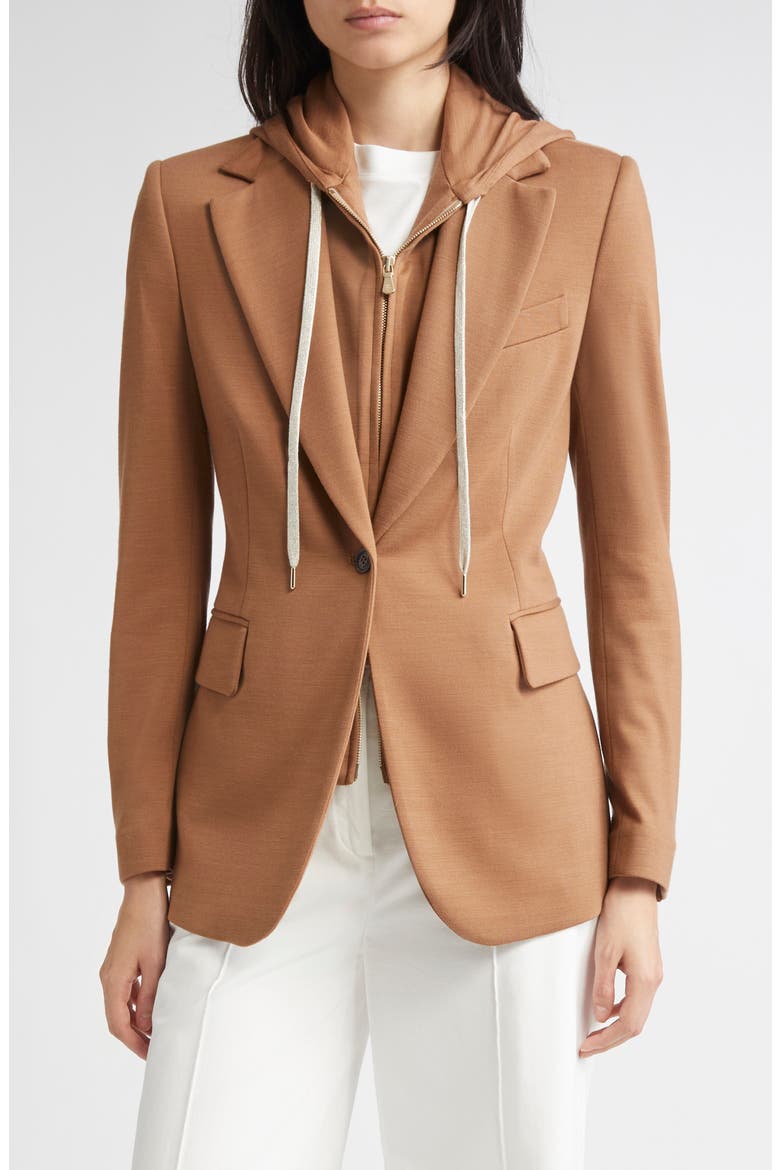 Wool Blazer with Removable Hooded Bib, Main, color, 157 COGNAC