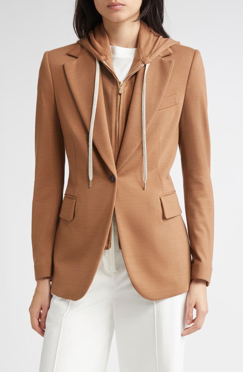 Eleventy Wool Blazer with Removable Hooded Bib, Main, color, 157 Cognac