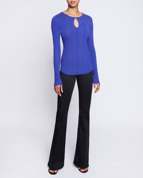 Santorelli Charlene Ribbed Keyhole Knit Top In Violet Blue