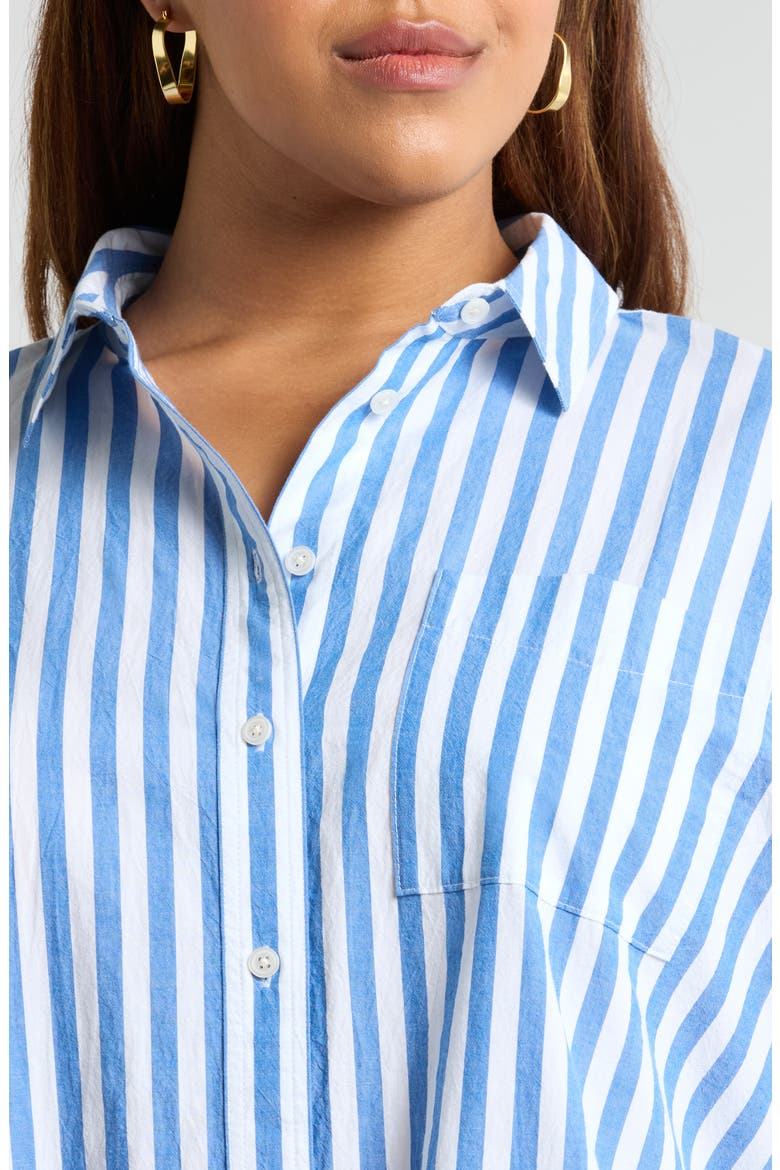 The Plus Signature Poplin Oversize Button-Up Shirt in Springy Stripe, Alternate, color, HERMITAGE BLUE