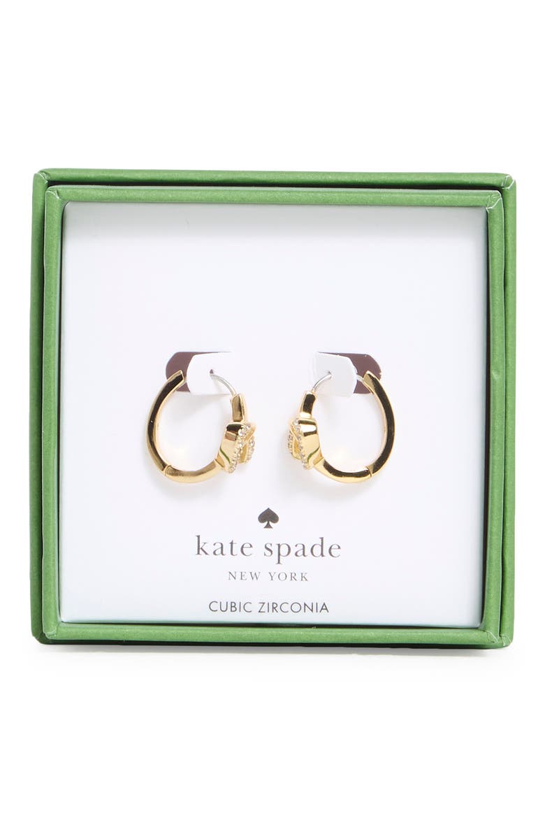pavé knot huggie hoop earrings, Main, color, CLEAR / GOLD
