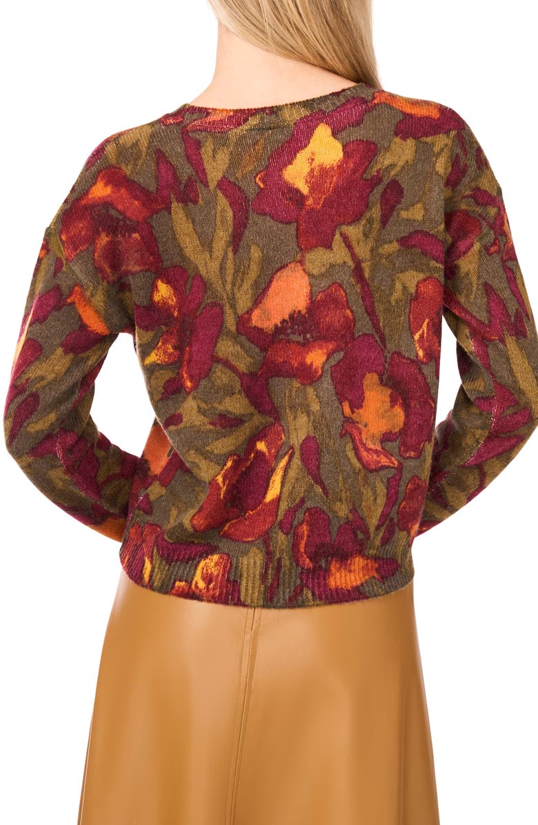 Vince Camuto Floral Crewneck Sweater, Alternate, color, Dark Olive/ Burgundy
