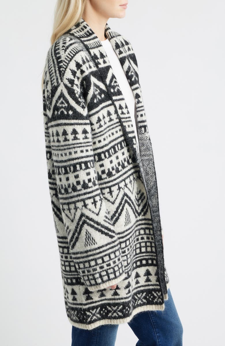 Lucky Brand Fair Isle Shawl Collar Cardigan, Alternate, color, Caviar Multi
