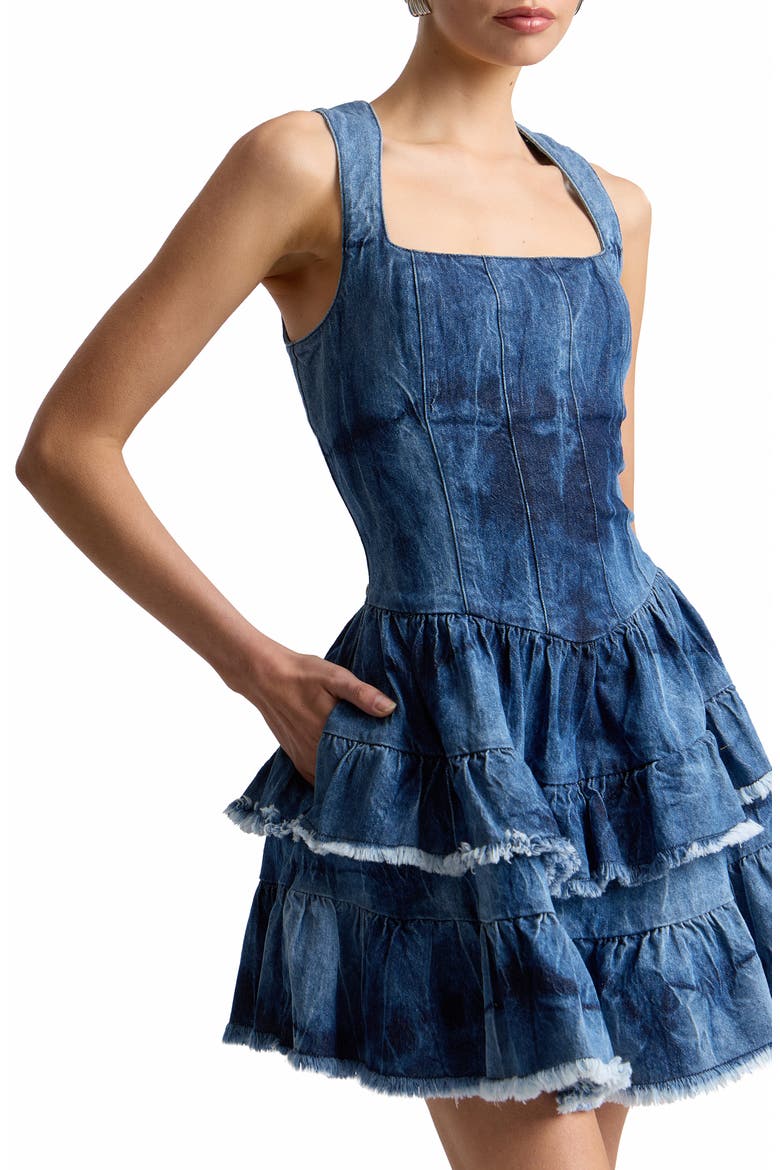 Raw Edge Ruffle Minidress, Alternate, color, NAVY TIEDYE