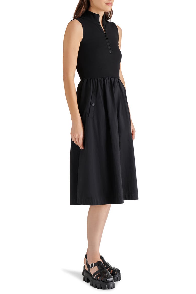 Berlin Sleeveless Half-Zip A-Line Dress, Alternate, color, BLACK