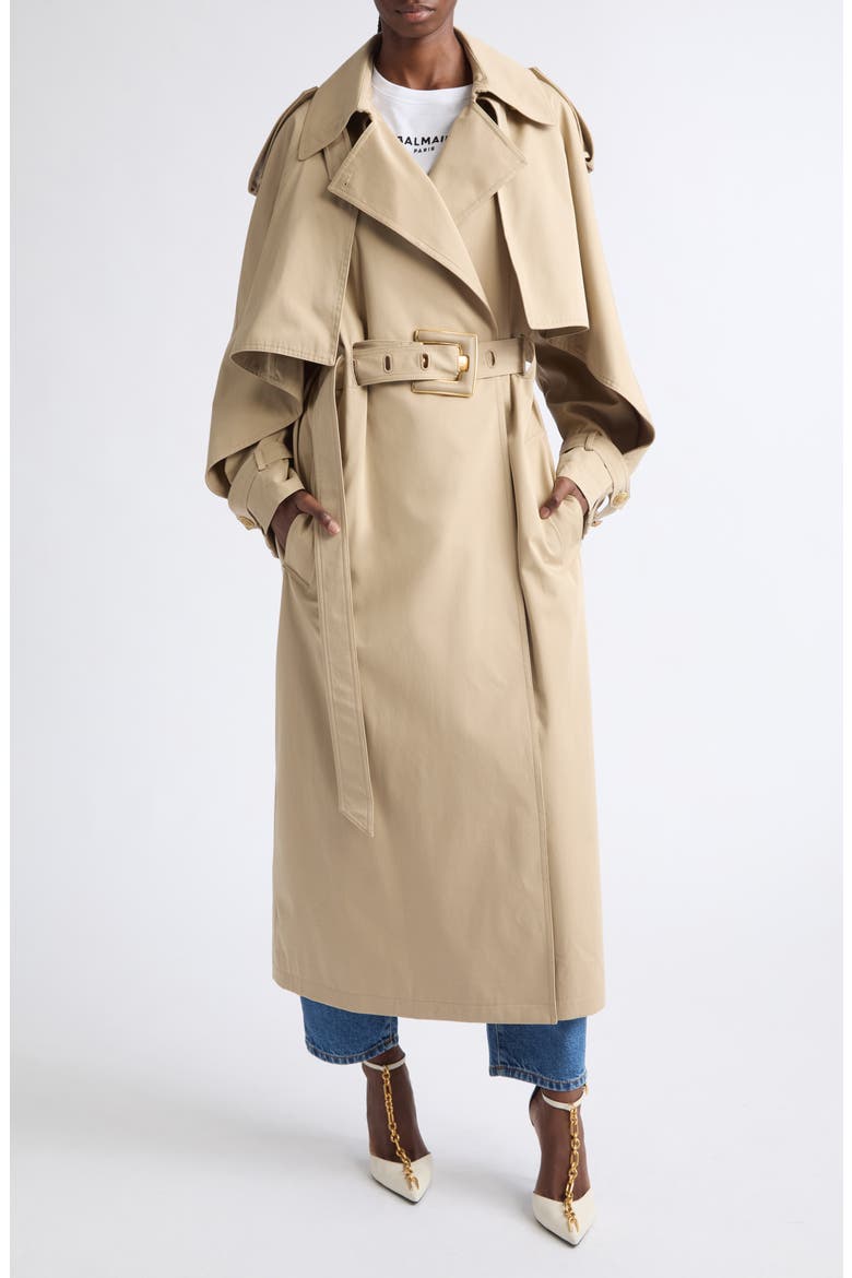 Belted Cotton Gabardine Trench Coat, Main, color, 0AN SAND