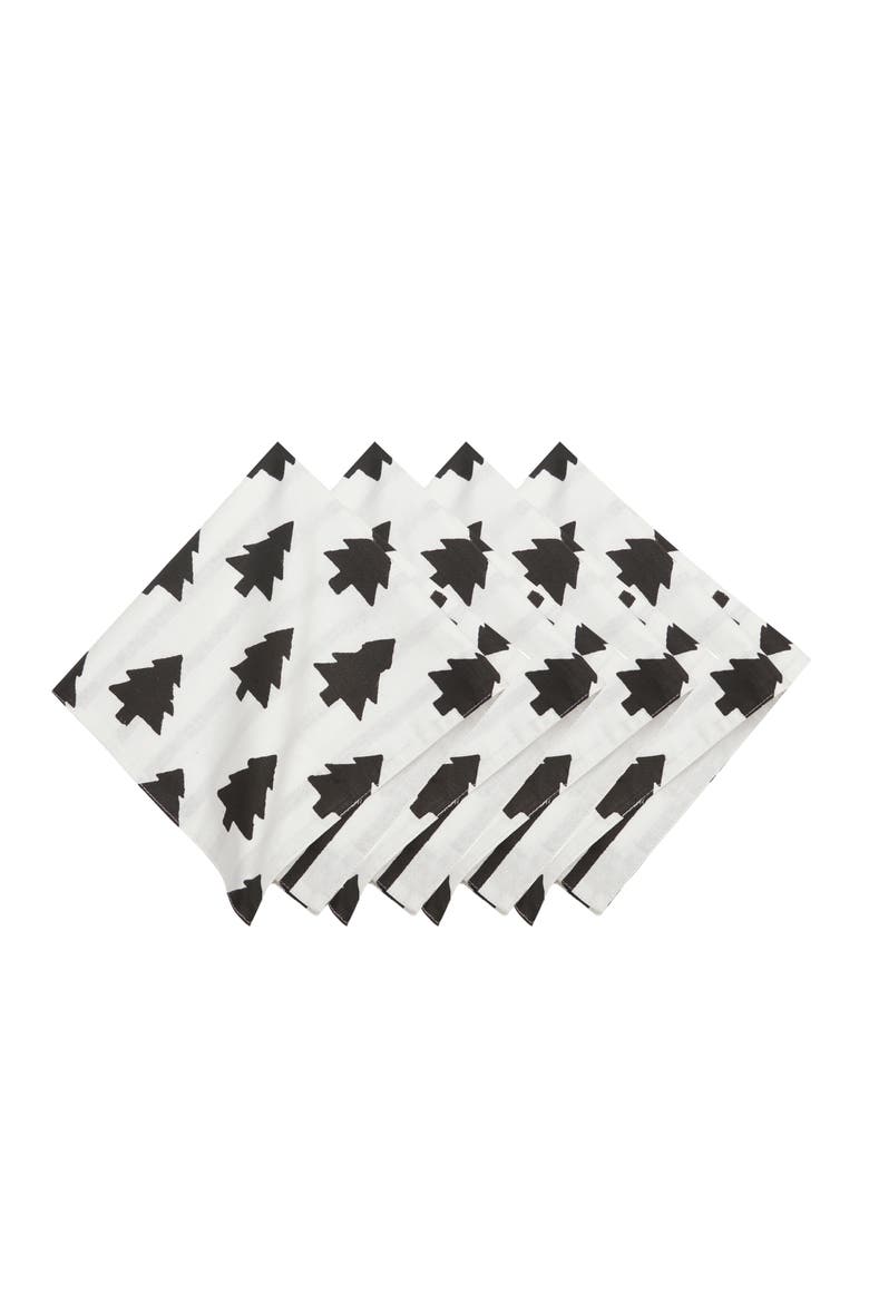 Black & White Pine Trees 100% Cotton Set of 4 Cloth Napkins, Alternate, color, Black