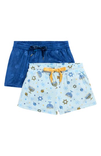 Jaclyn 2-pack Holiday Print Velour Pajama Shorts In Blue