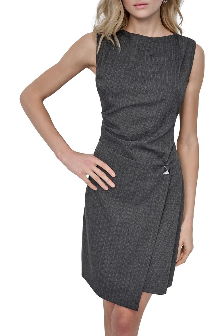 Faux Wrap Dress, Alternate, color, HEATHER GREY/ IVORY