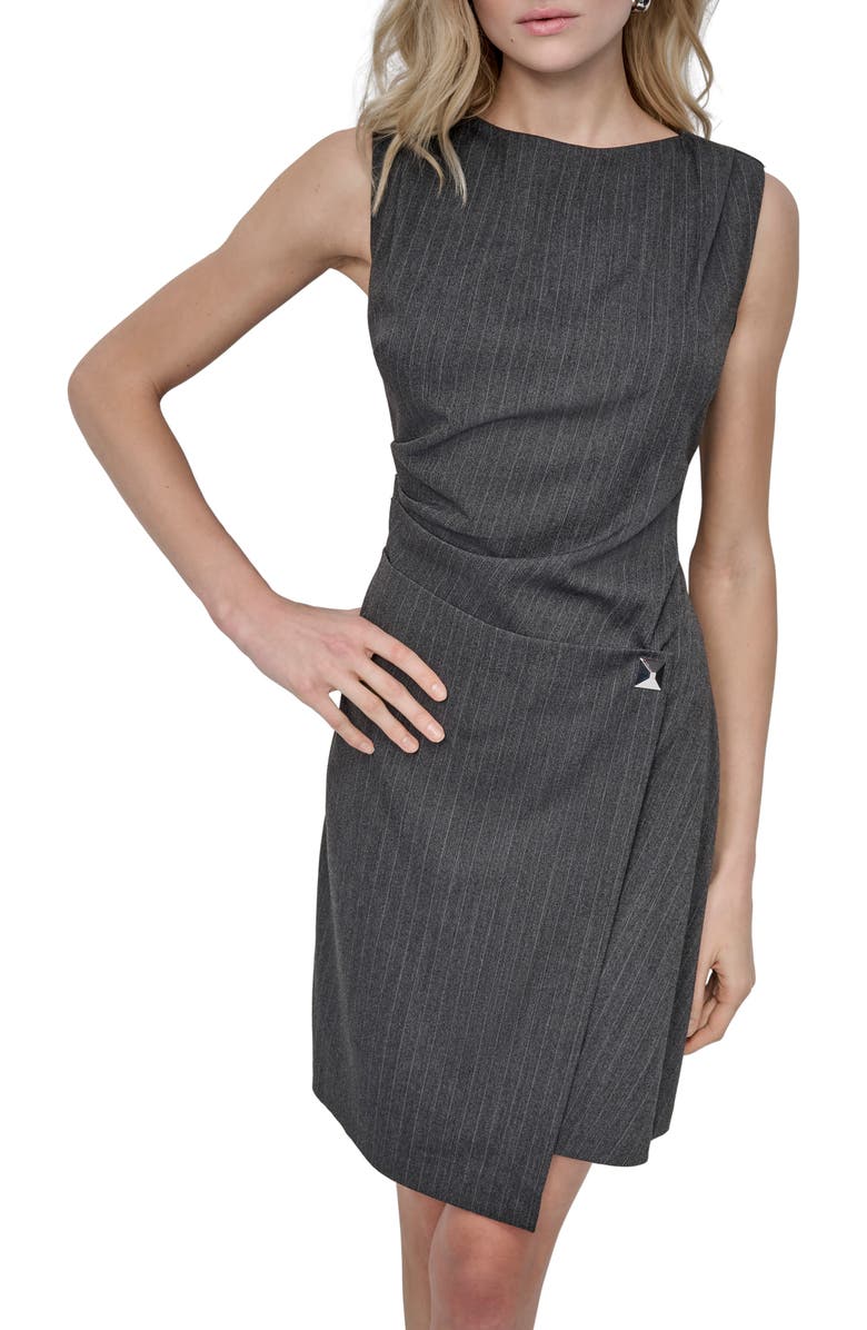 DKNY Faux Wrap Dress, Alternate, color, Heather Grey/ Ivory