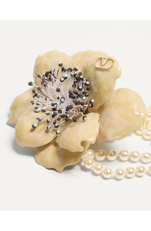 Valentino Garavani Fleur Lumineuse Necklace In Metal Enamel Pearls And Fabric Woman Multicolour Uni In Cream Multi