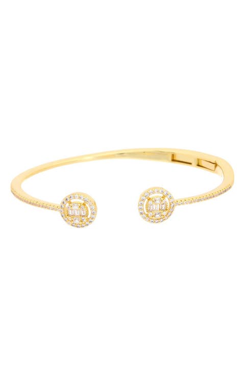 Cubic Zirconia Circle Hinged Cuff Bracelet