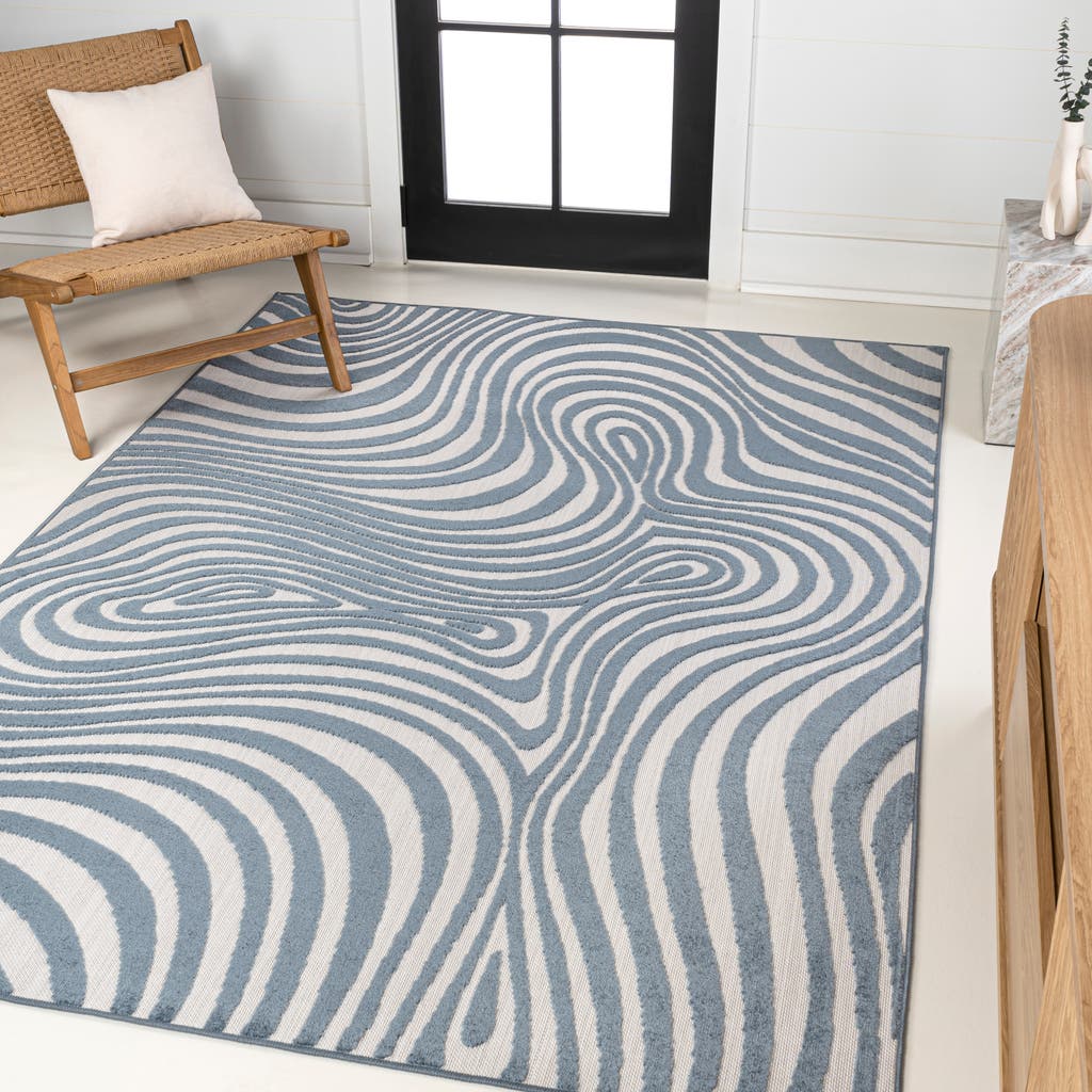 Jonathan Y Maribo High-low Abstract Groovy Striped Indoor/outdoor Area Rug In Dark Blue/cream