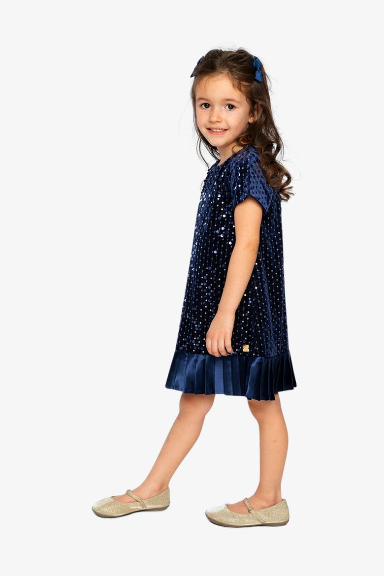 Sparkle Velour Short Sleeve A-Line Dress, Alternate, color, Dark Blue