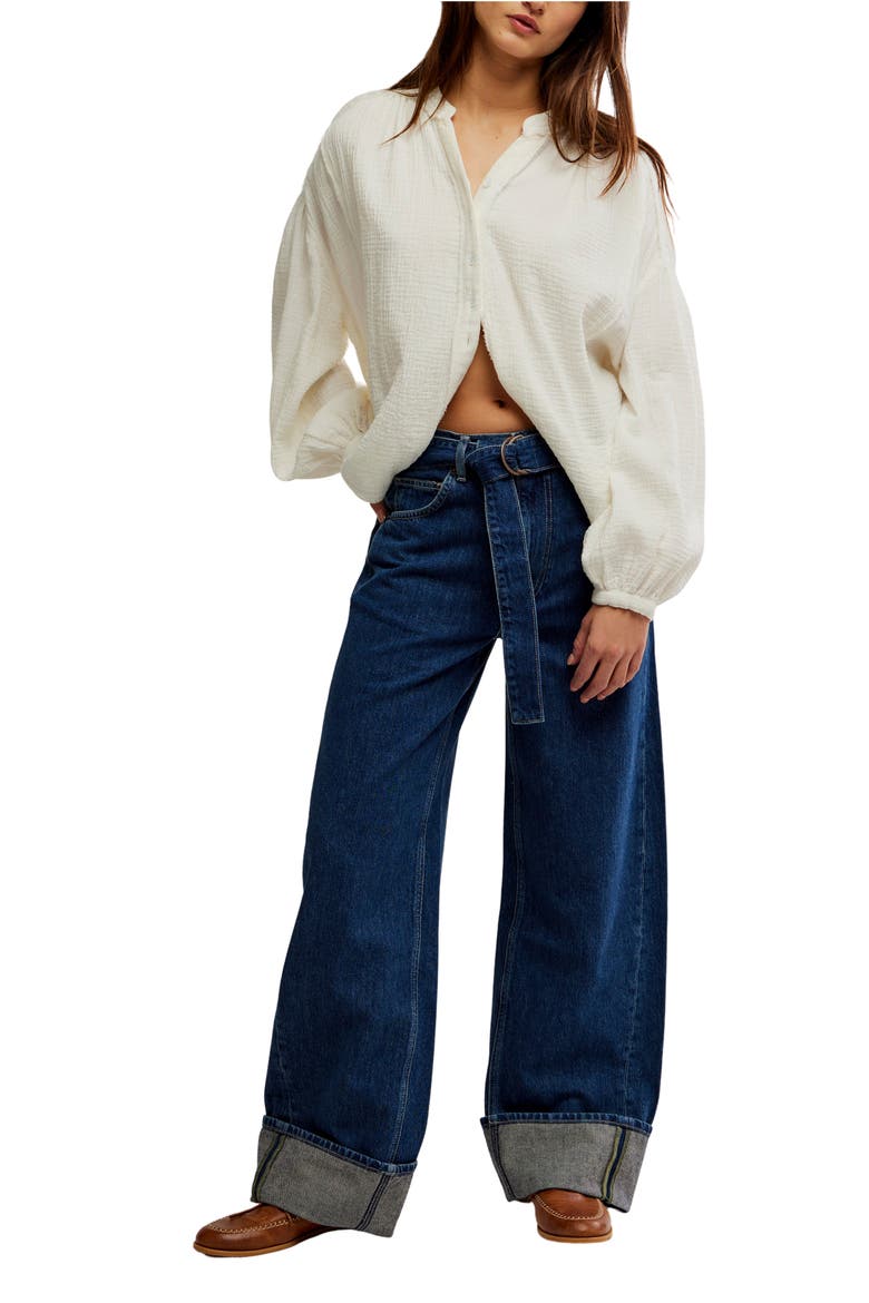 East Bay Belted Cuffed High Waist Wide Leg Jeans, Alternate, color, CONCORD