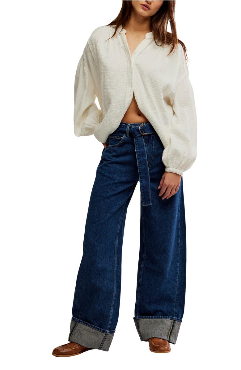 Free People East Bay Belted Cuffed High Waist Wide Leg Jeans, Alternate, color, Concord