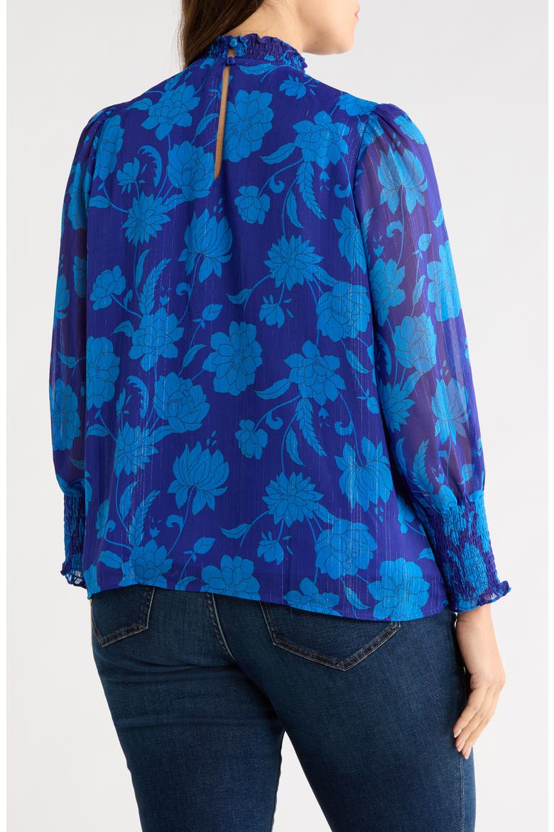 Sunnie Metallic Smocked Yoke Balloon Sleeve Top, Alternate, color, NAVY-MULTI