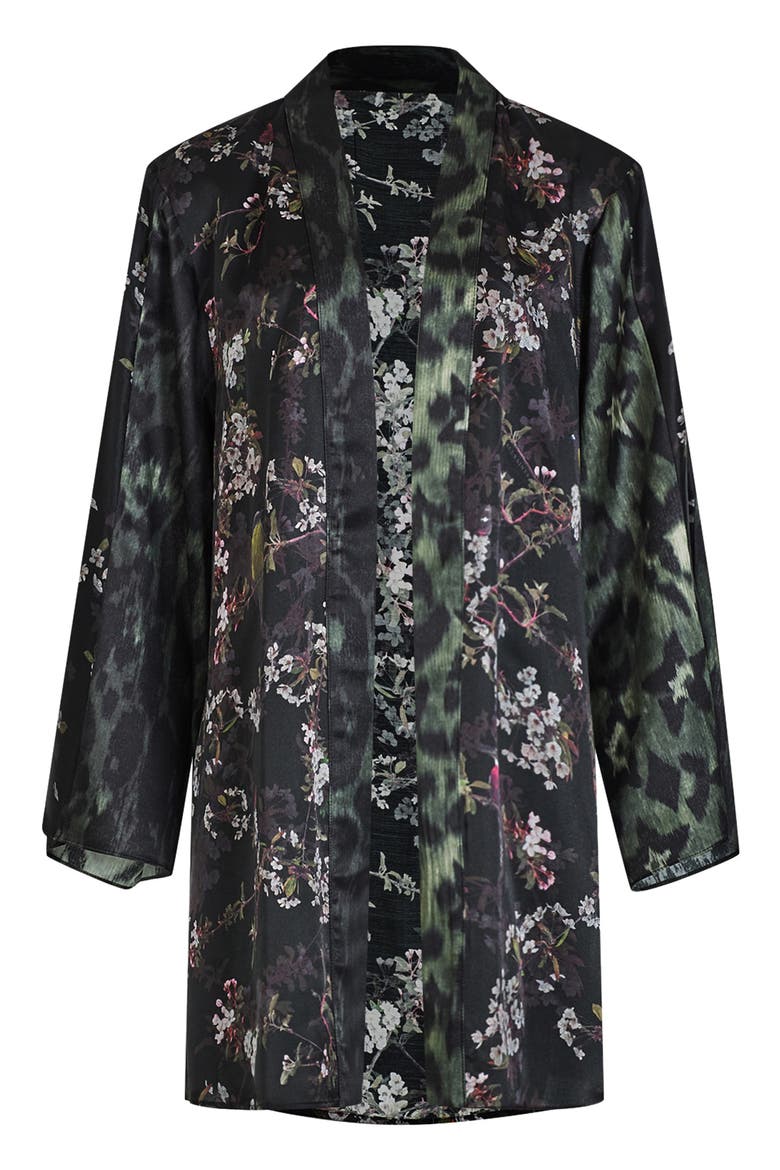 Casi Viola Silk Blend Jacket, Alternate, color, BLACK/ MOSS GREEN